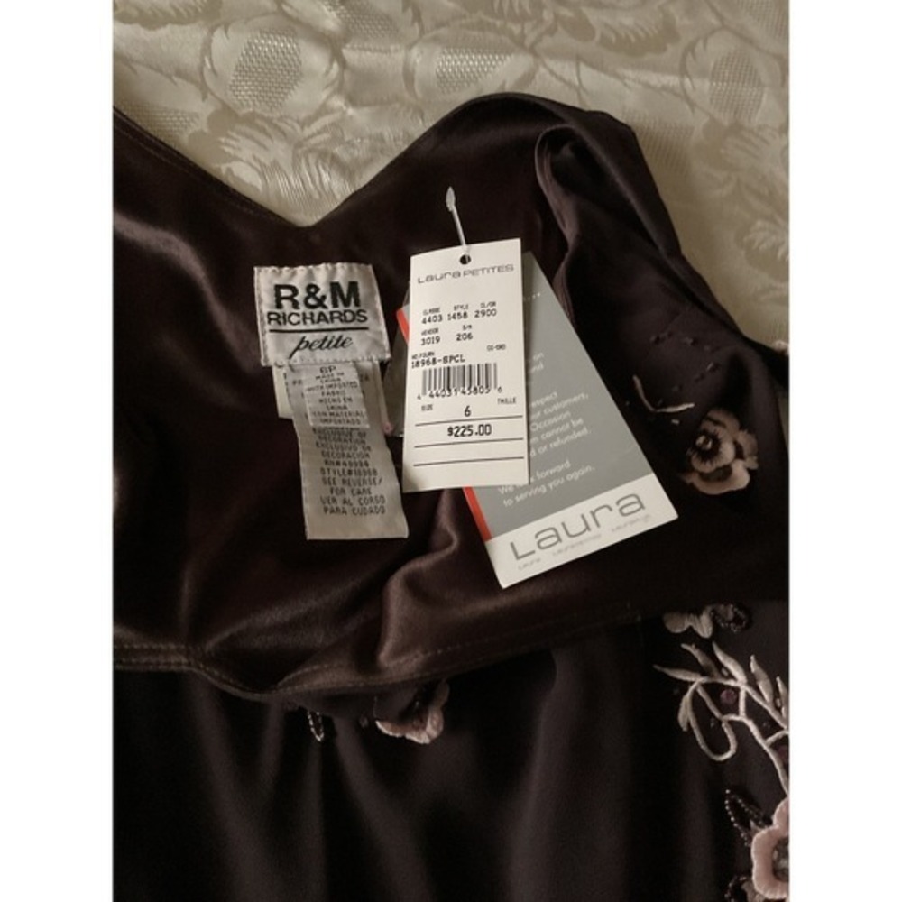 R&M Richards Gown Womens 6P Brown NWT Floral Embroidered Tulle Maxi Dress - Picture 8 of 10